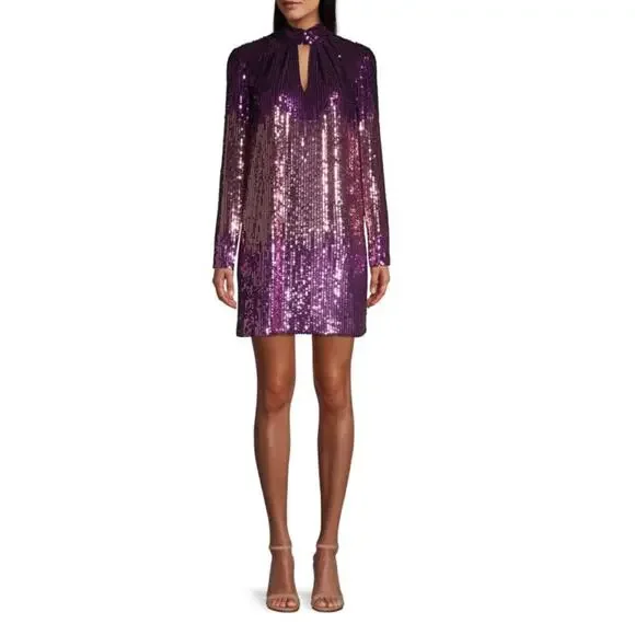 B55 Kate Spade Sequin Mini Dress Women 4 Shift Ombre Sparkly Mardi Gras Y2K Glam